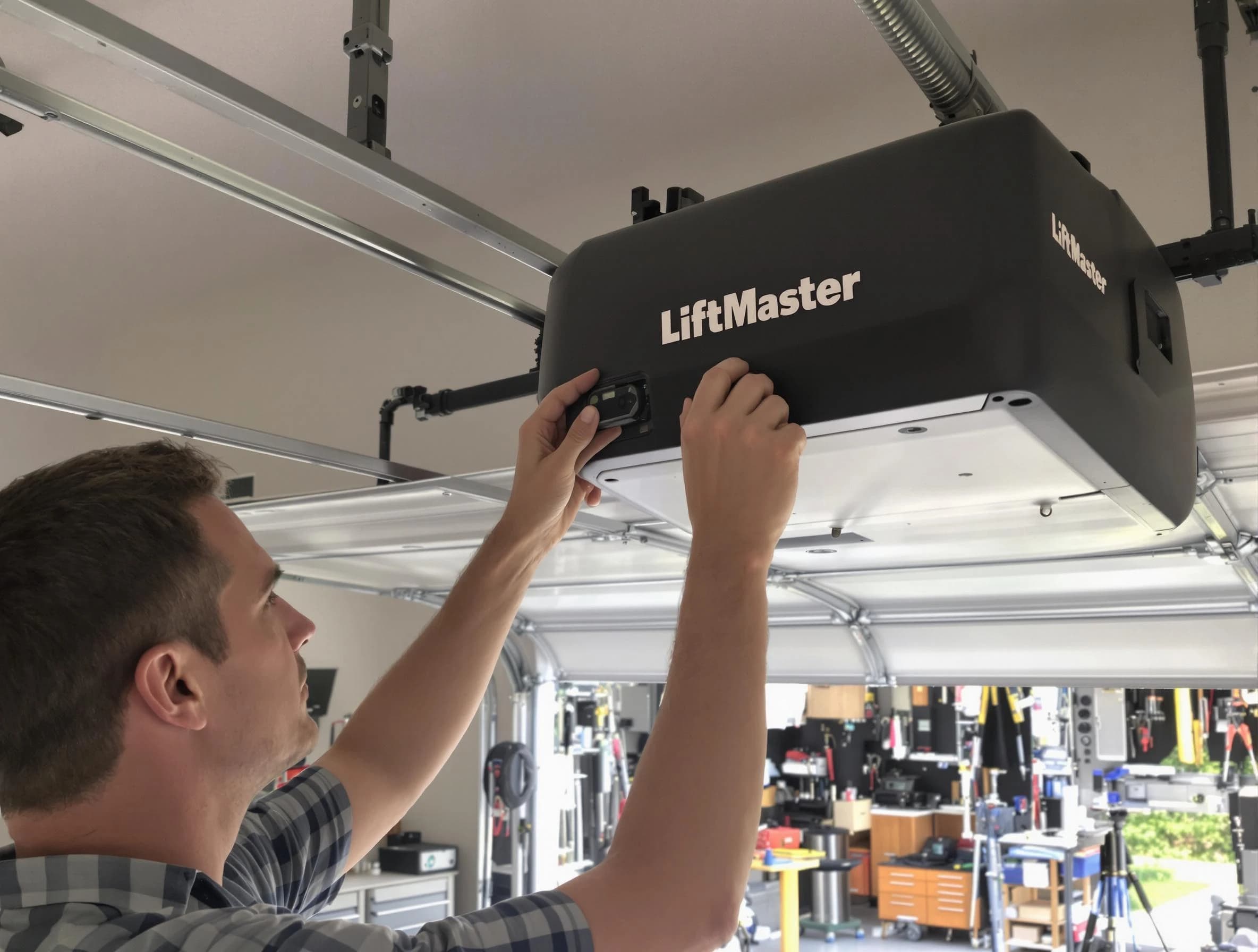 Portland Garage Door Repair technician repairing garage door opener in Portland