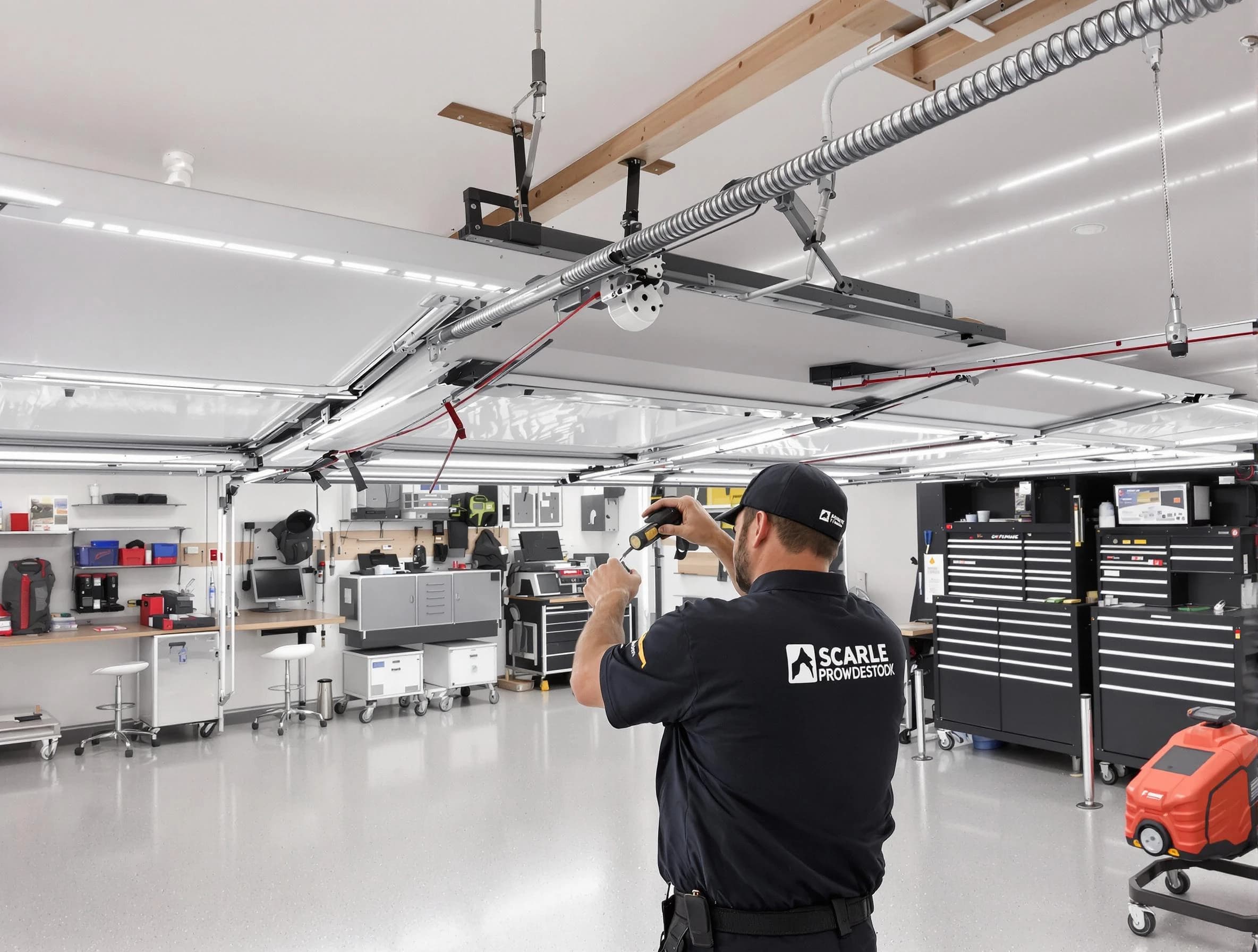 Portland Garage Door Repair technician repairing overhead garage door in Portland