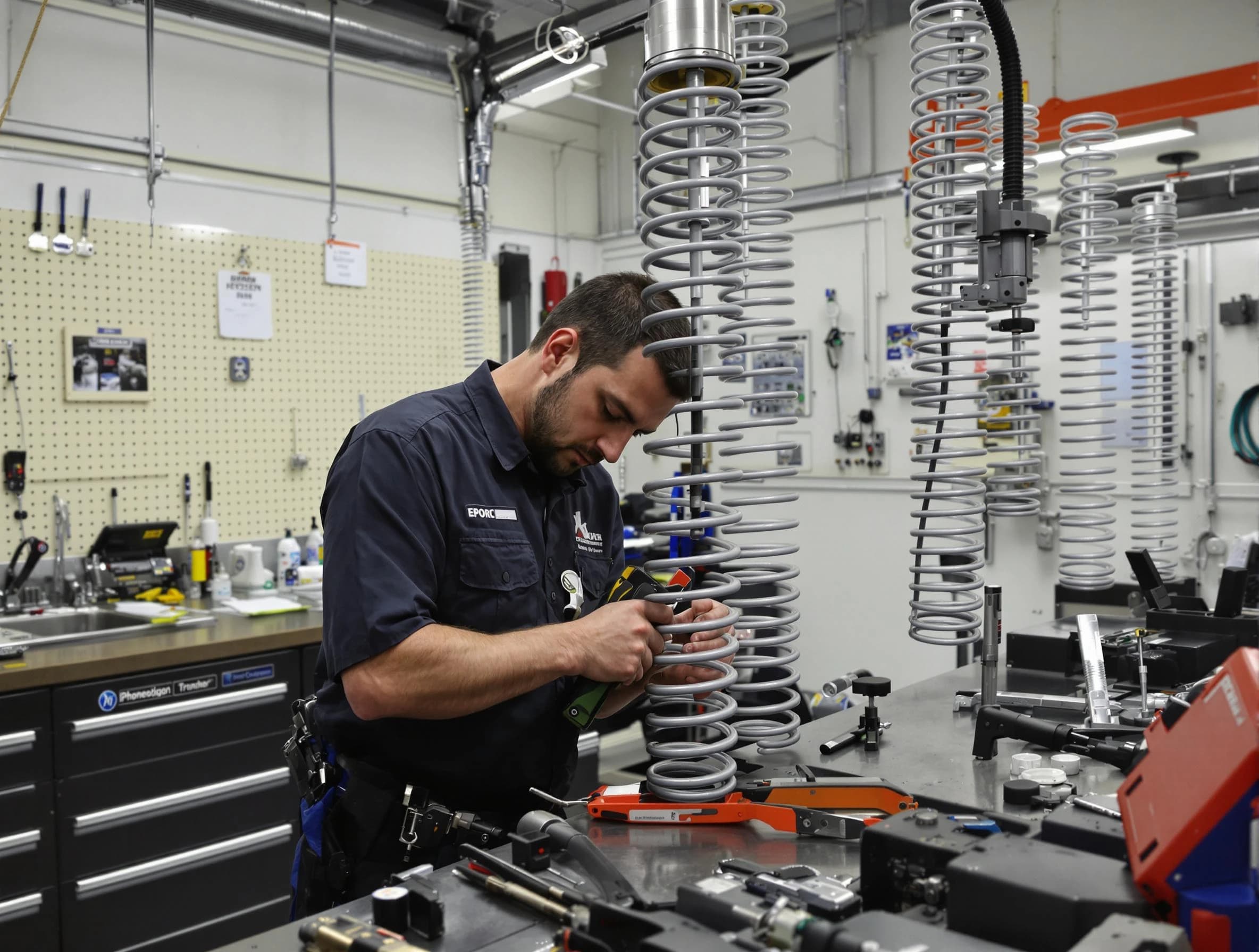 Portland Garage Door Repair technician performing spring repair in Portland