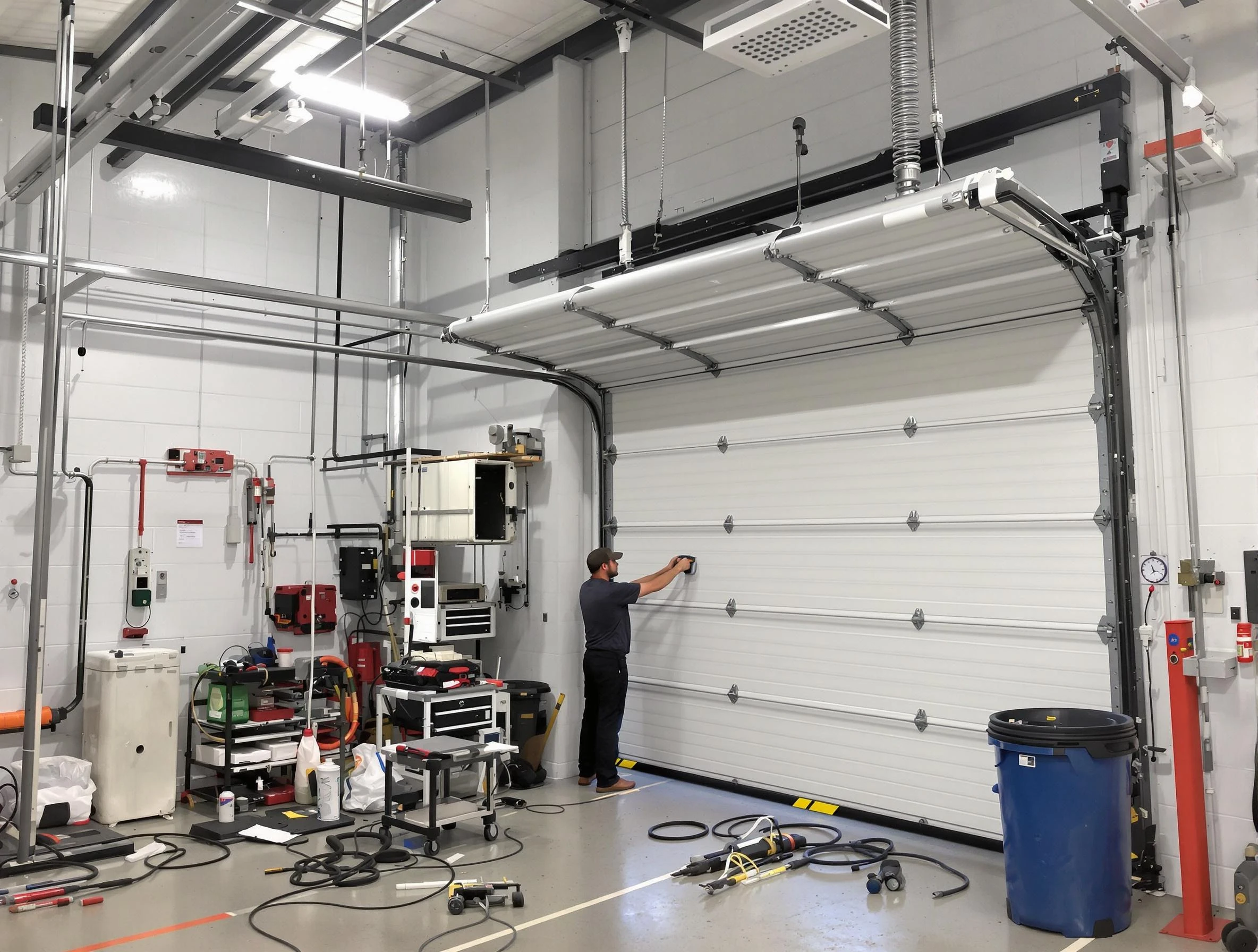 Portland Garage Door Repair certified technician performing commercial door repair at a Portland business facility