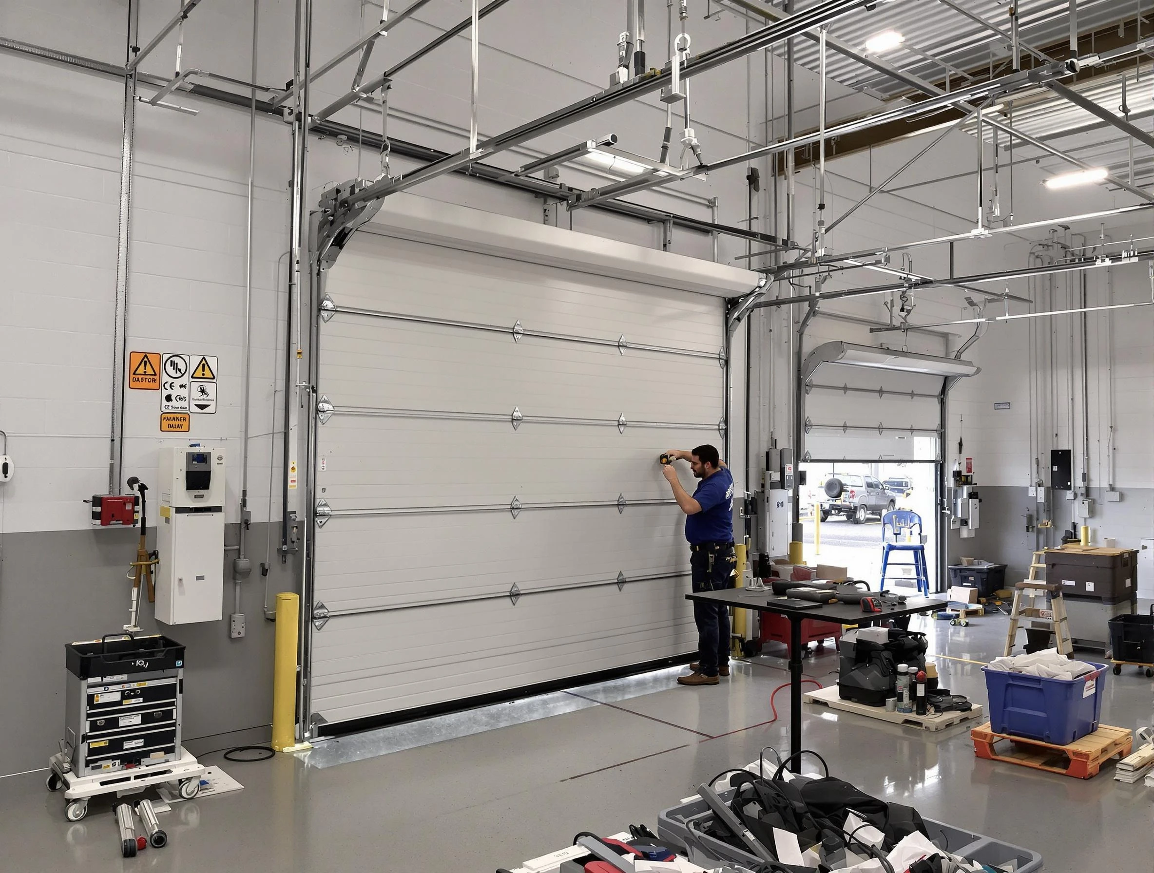 Commercial garage door repair being performed by Portland Garage Door Repair expert in Portland